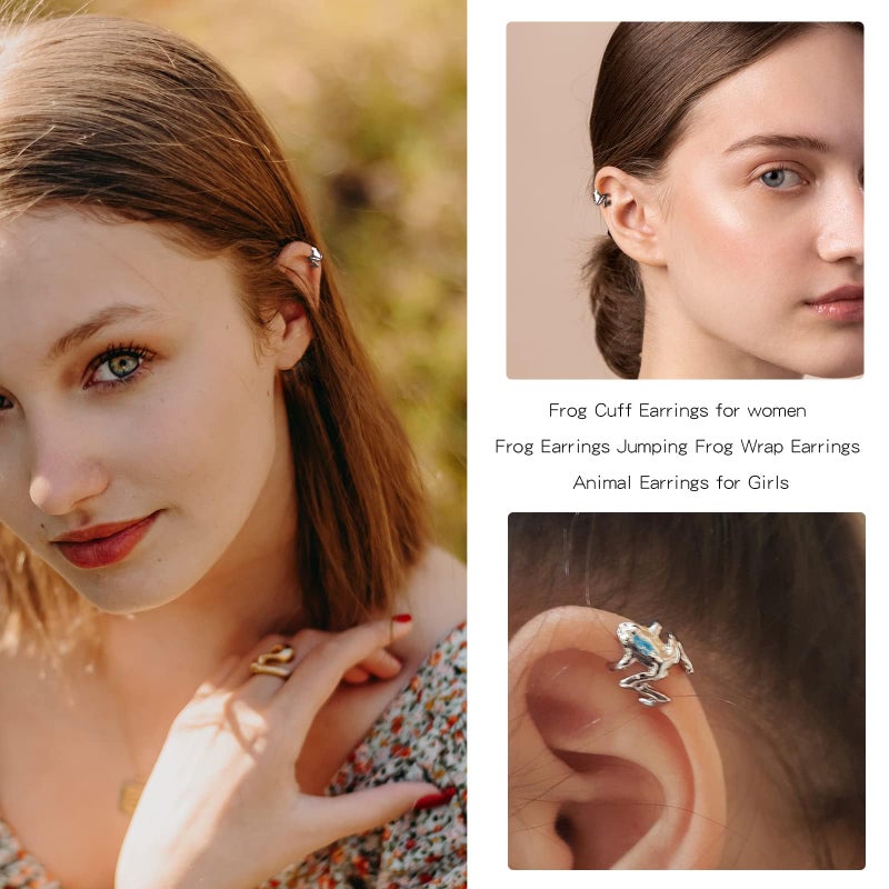 Frodete Silver Frog Earrings for Women Vintage Frogs Shaped Stud Earrings Funny Cute 3D Earrings Animal Earrings Jewelry Gifts - Image 3